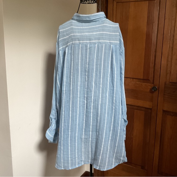 Eden and Olivia Blue Striped Button-Up Shirt, 3X New - Picture 3 of 7